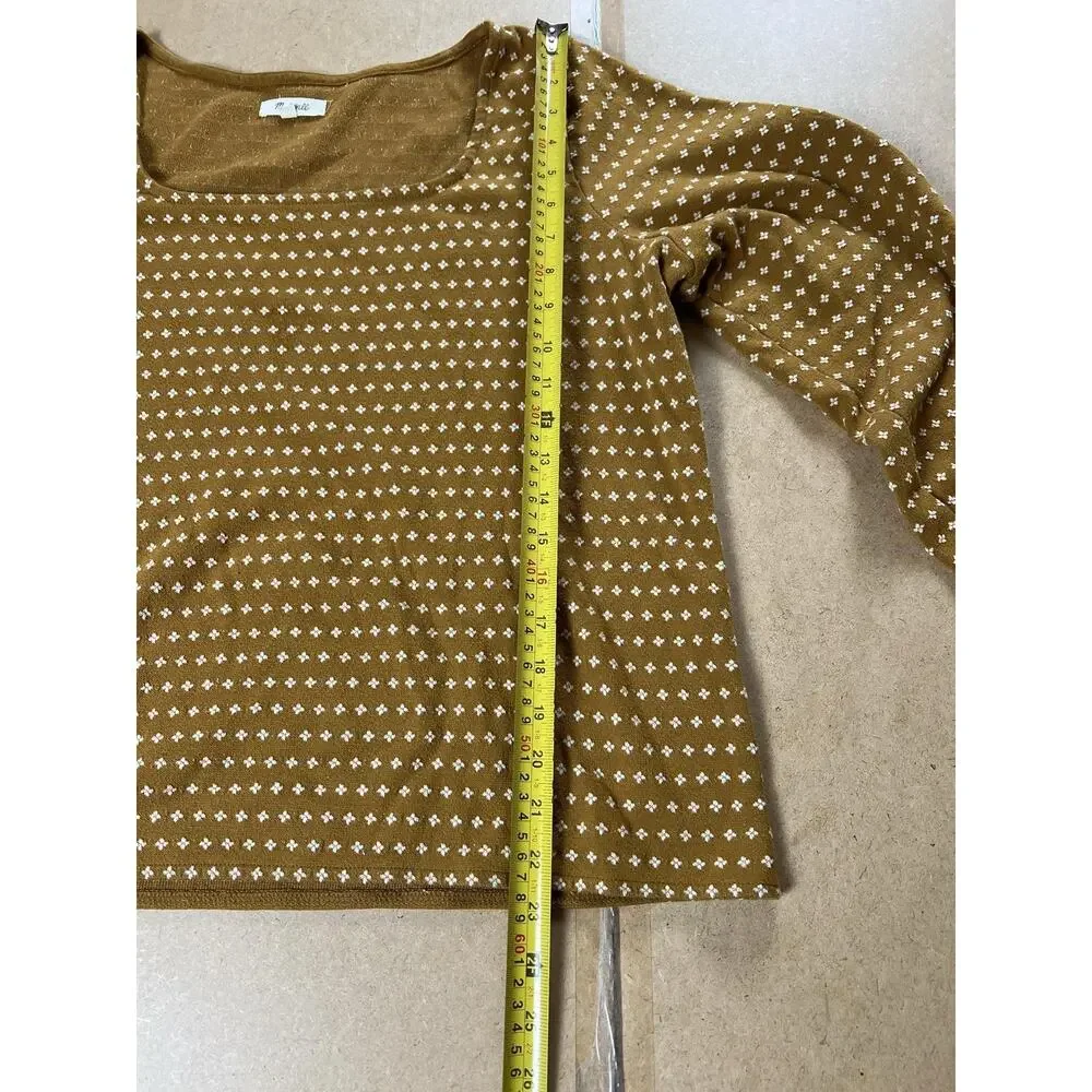 Madewell T-Shirt Womens XL Brown Square Neck Puff Sleeve Knit Geometric Stretch